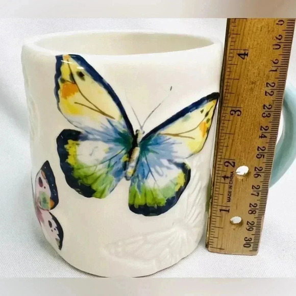 Lang Butterfly Coffee Tea Mug Raised and Embossed Design Hand Painted 16 oz - Picture 7 of 12